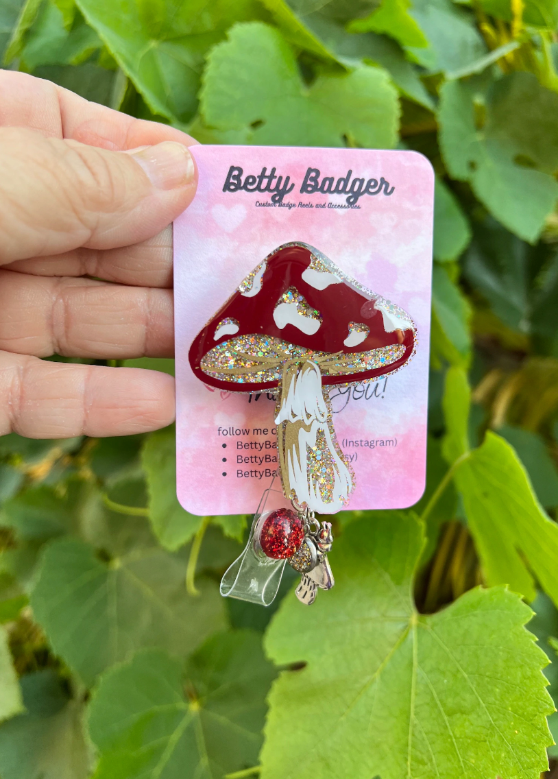 Forest Amanita Mushroom Badge Reel